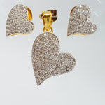 Heart Shape Brass Earrings & Pendant with Cubic Zirconia