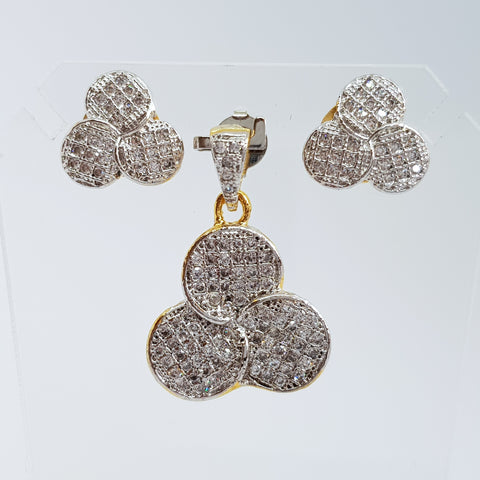 Flower Shape Brass Earrings & Pendant with Cubic Zirconia