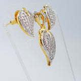 Leaf Shape Brass Earrings & Pendant with Cubic Zirconia