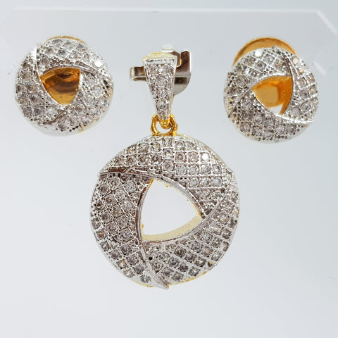 Donut Shape Brass Earrings & Pendant with Cubic Zirconia