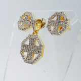 Octagon Shape Brass Earrings & Pendant with Cubic Zirconia