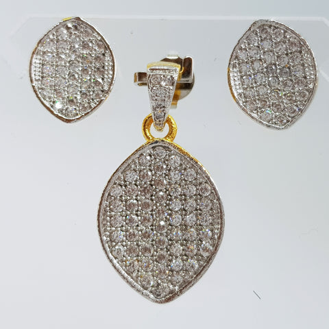 Oval Shape Brass Earrings & Pendant with Cubic Zirconia