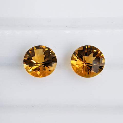 Citrine (9 mm) Round Checkerboard Pair